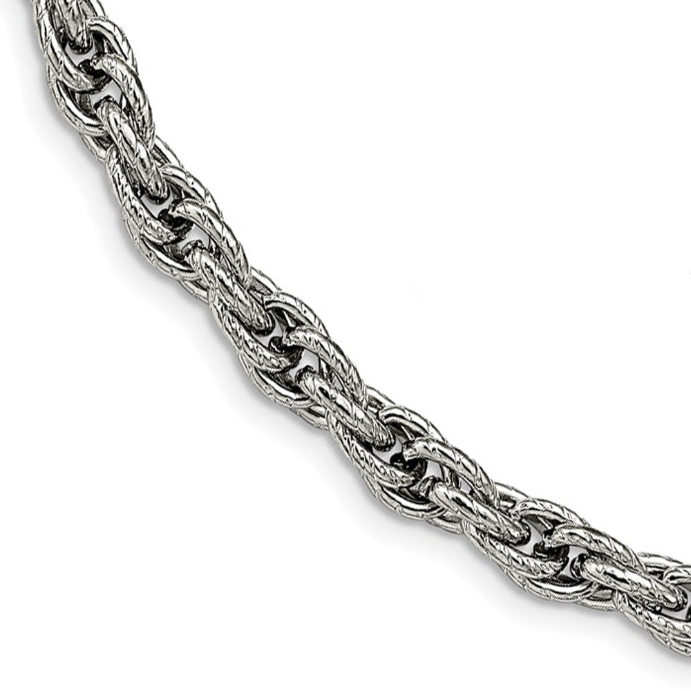 7.5mm Stainless Steel Textured Fancy Loose Rope Chain Necklace, 24 In, Item C10858 by The Black Bow Jewelry Co.