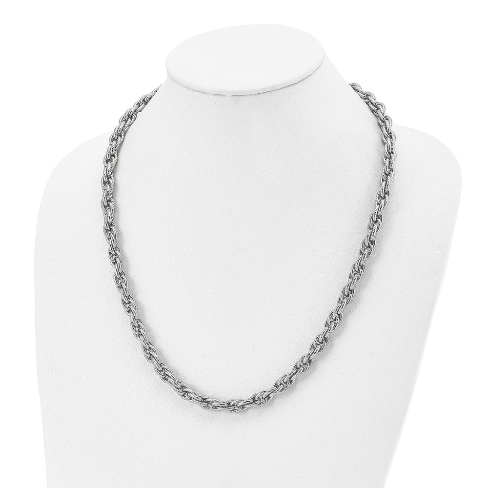 Alternate view of the 7.5mm Stainless Steel Textured Fancy Loose Rope Chain Necklace, 24 In by The Black Bow Jewelry Co.
