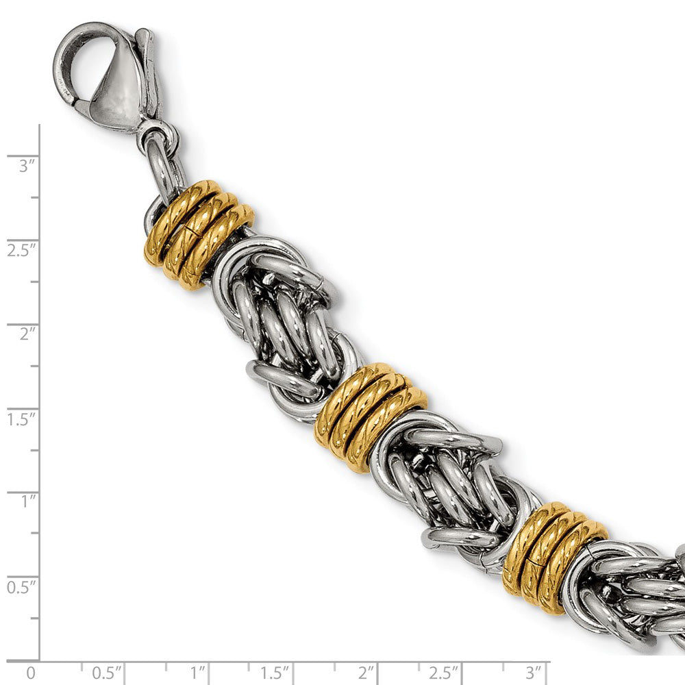 Alternate view of the 8.5mm Stainless Steel, Gold Tone Plated Byzantine Chain Necklace, 24in by The Black Bow Jewelry Co.