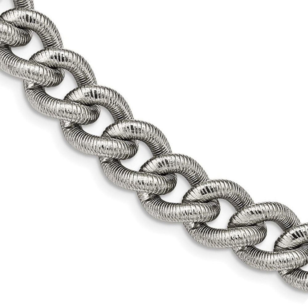 Men&#39;s 14.5mm Stainless Steel Textured Curb Chain Necklace, 23.75 Inch, Item C10861 by The Black Bow Jewelry Co.