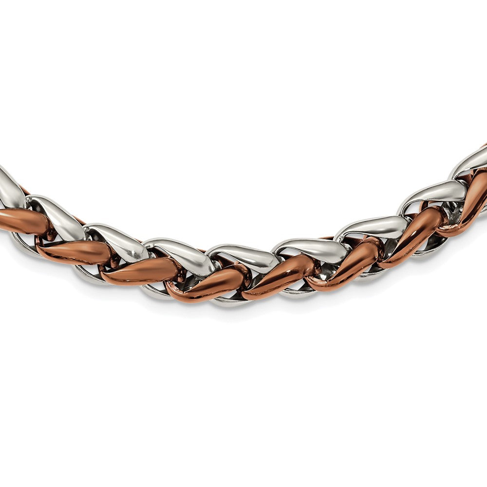 Alternate view of the Men&#39;s 11mm Stainless Steel &amp; Brown Plated Spiga Chain Necklace, 24 In by The Black Bow Jewelry Co.