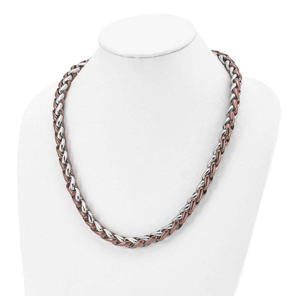 Alternate view of the Men&#39;s 11mm Stainless Steel &amp; Brown Plated Spiga Chain Necklace, 24 In by The Black Bow Jewelry Co.