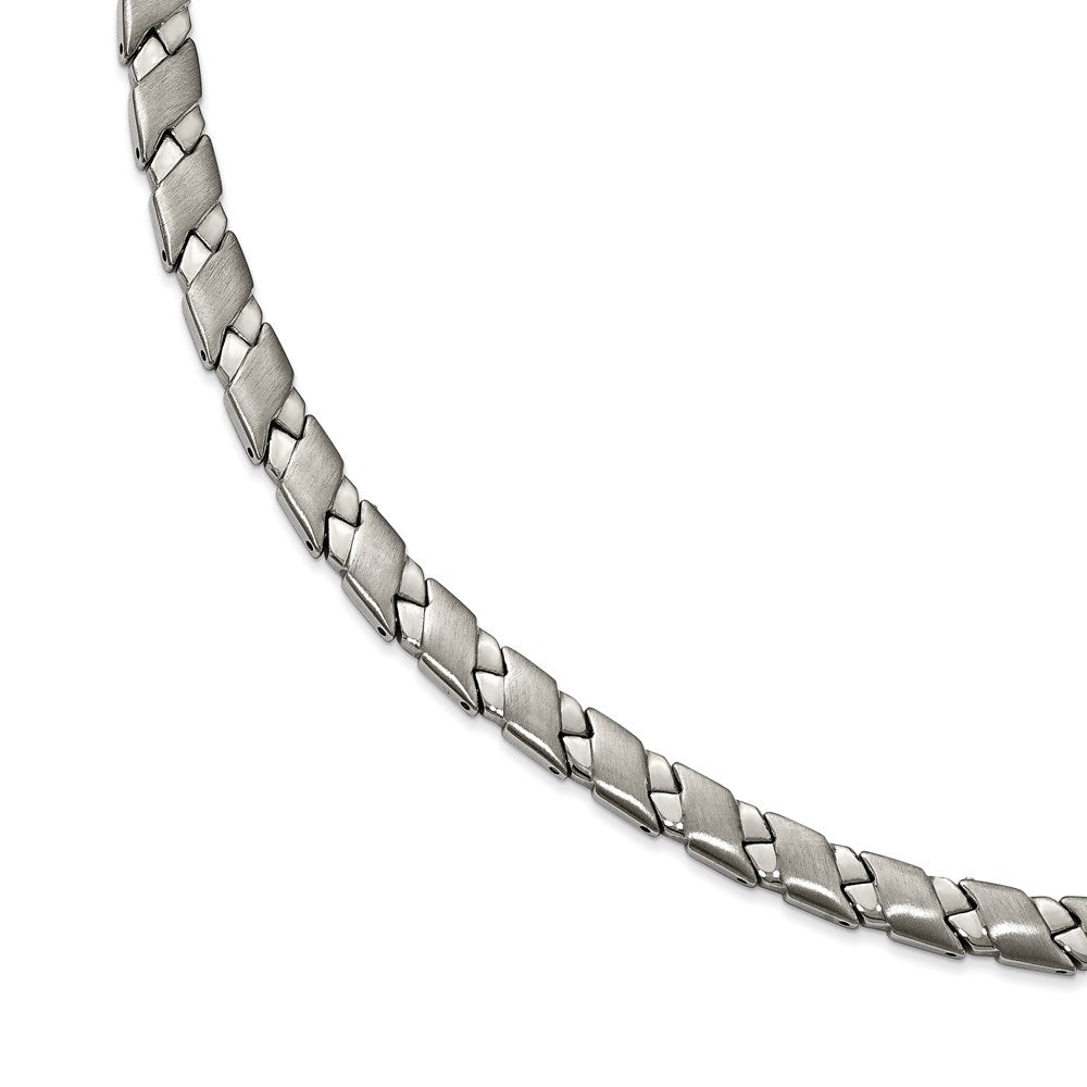 6.5mm Stainless Steel Brushed &amp; Polished Zigzag Link Necklace, 19 Inch, Item C10863 by The Black Bow Jewelry Co.