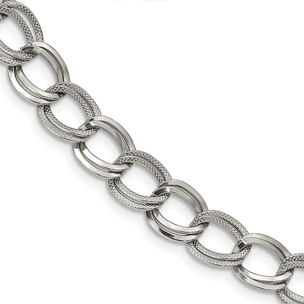 11mm Stainless Steel Fancy Double Curb Chain Necklace, 17.5 Inch, Item C10864 by The Black Bow Jewelry Co.