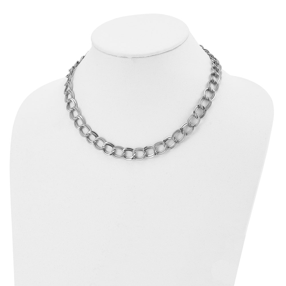Alternate view of the 11mm Stainless Steel Fancy Double Curb Chain Necklace, 17.5 Inch by The Black Bow Jewelry Co.