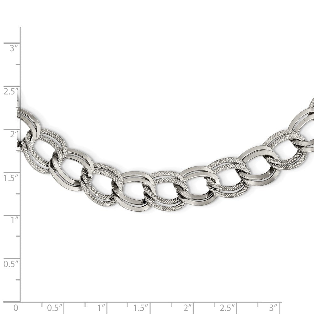 Alternate view of the 11mm Stainless Steel Fancy Double Curb Chain Necklace, 17.5 Inch by The Black Bow Jewelry Co.