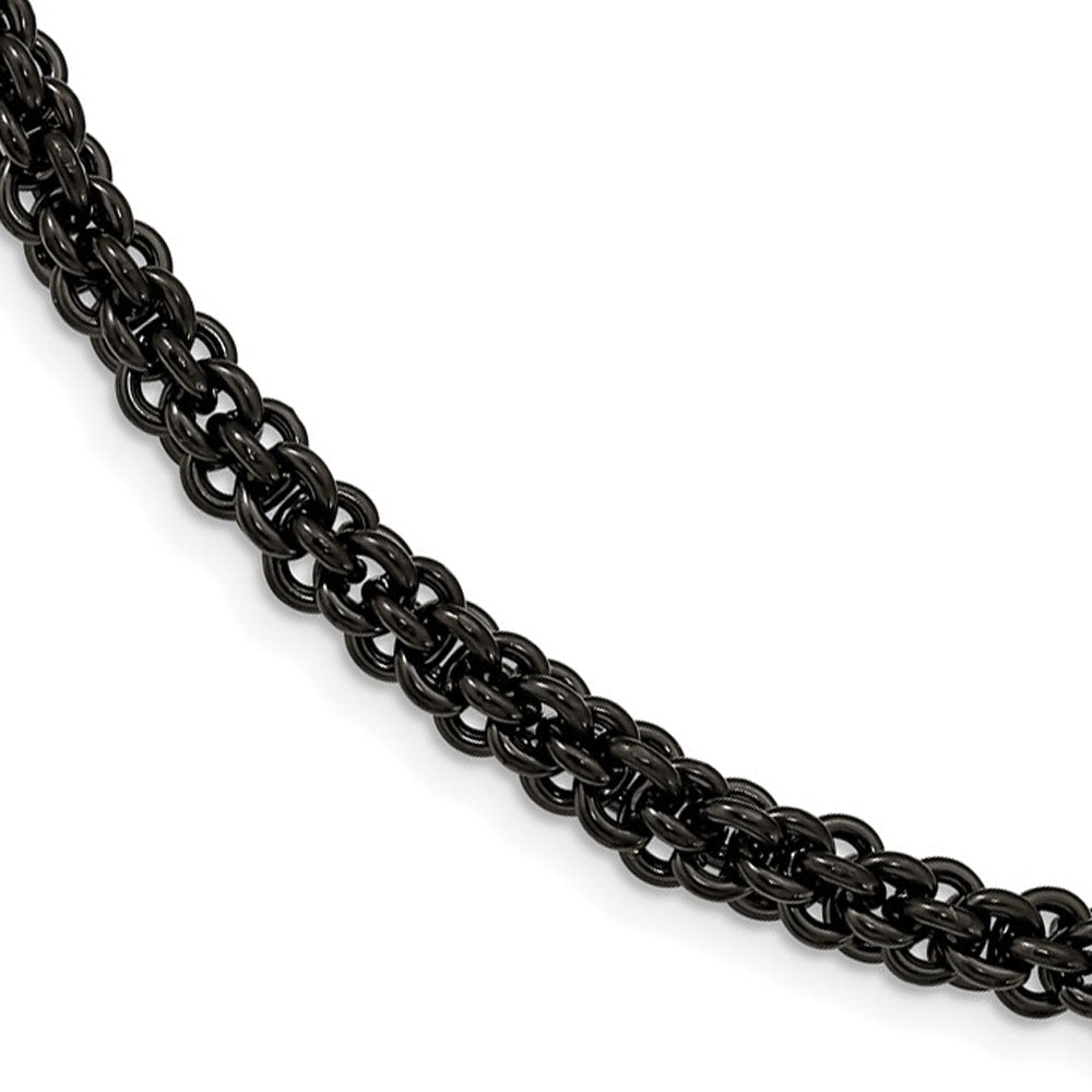 7mm Black Plated Stainless Steel Fancy Link Chain Necklace, 24 inch, Item C10866 by The Black Bow Jewelry Co.