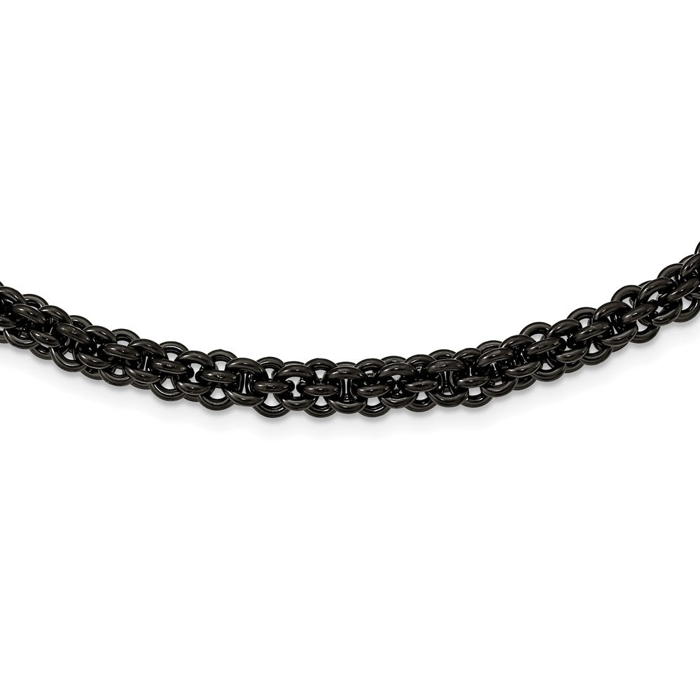 Alternate view of the 7mm Black Plated Stainless Steel Fancy Link Chain Necklace, 24 inch by The Black Bow Jewelry Co.