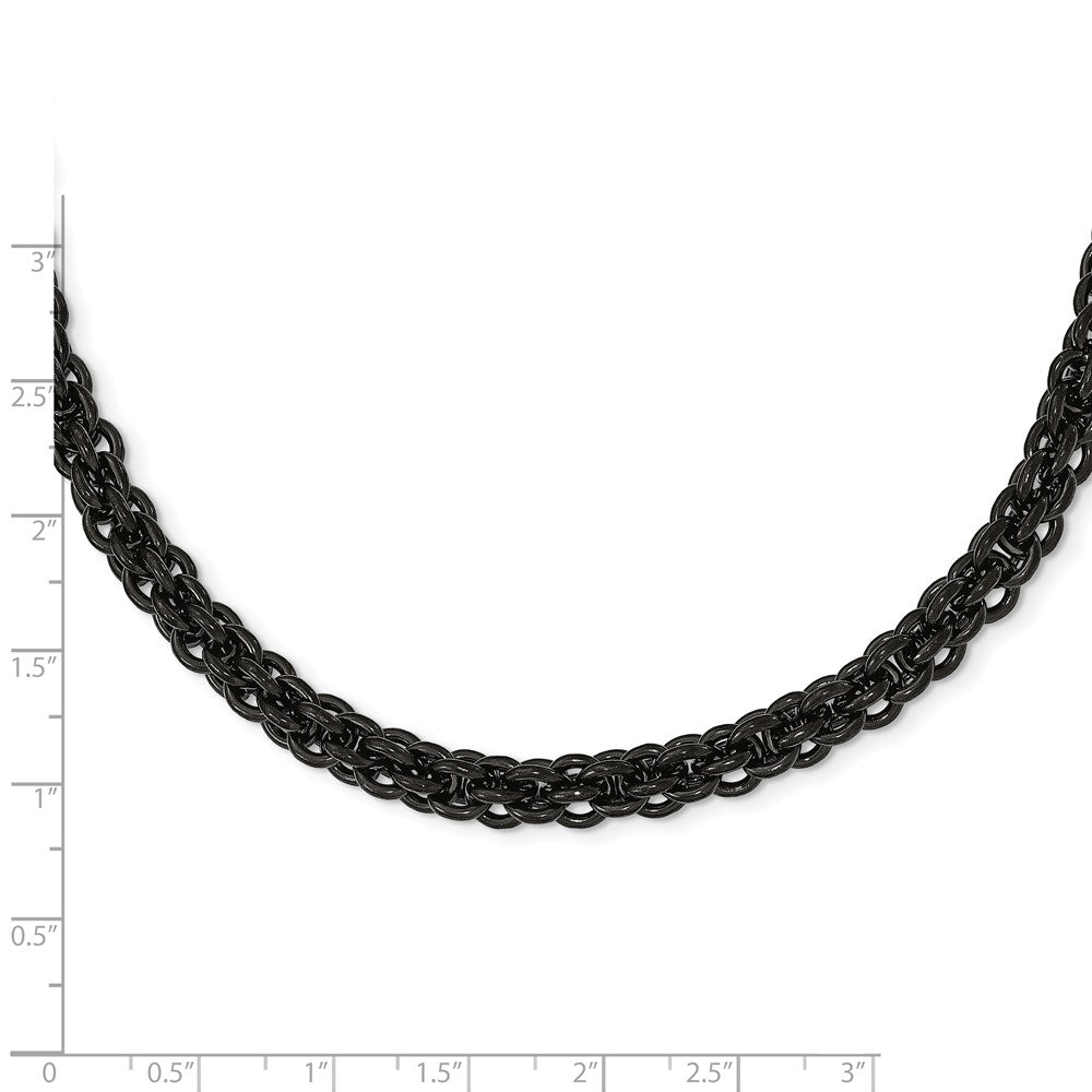 Alternate view of the 7mm Black Plated Stainless Steel Fancy Link Chain Necklace, 24 inch by The Black Bow Jewelry Co.