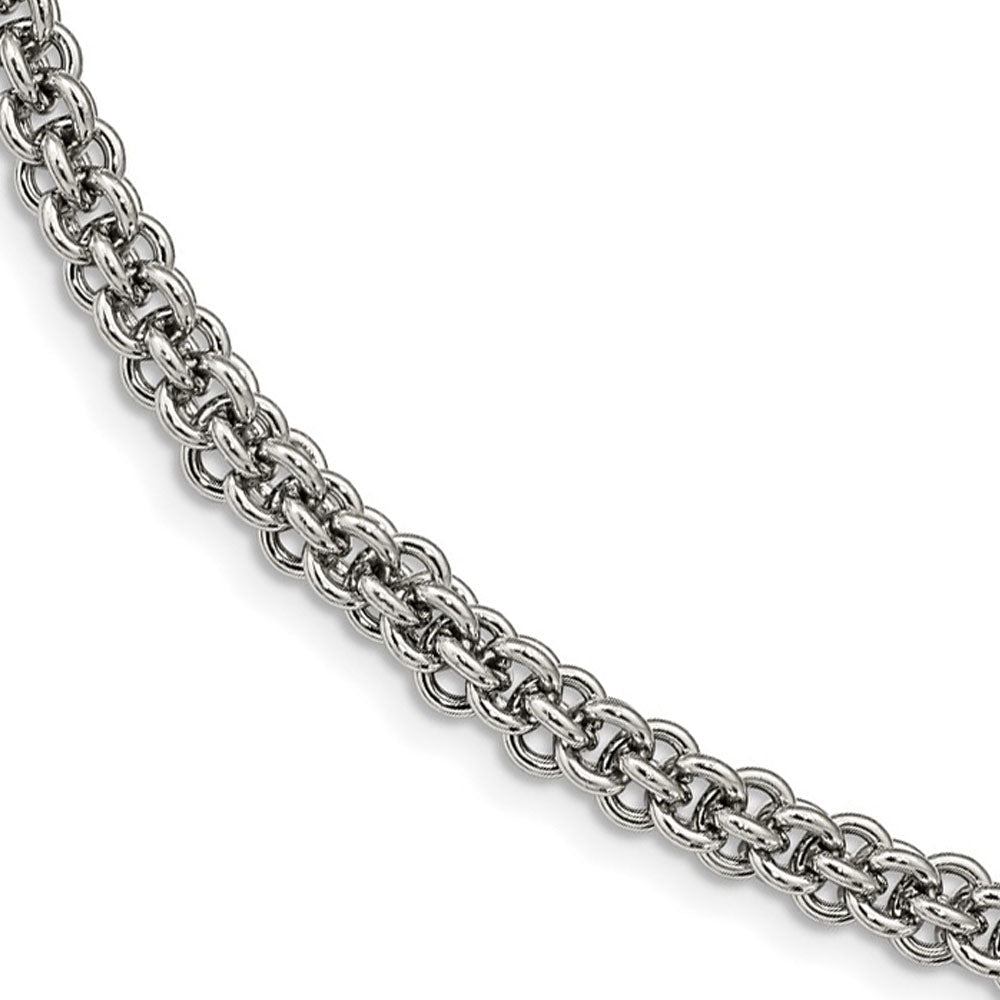 7mm Stainless Steel Fancy Circle Link Chain Necklace, 24 inch, Item C10867 by The Black Bow Jewelry Co.