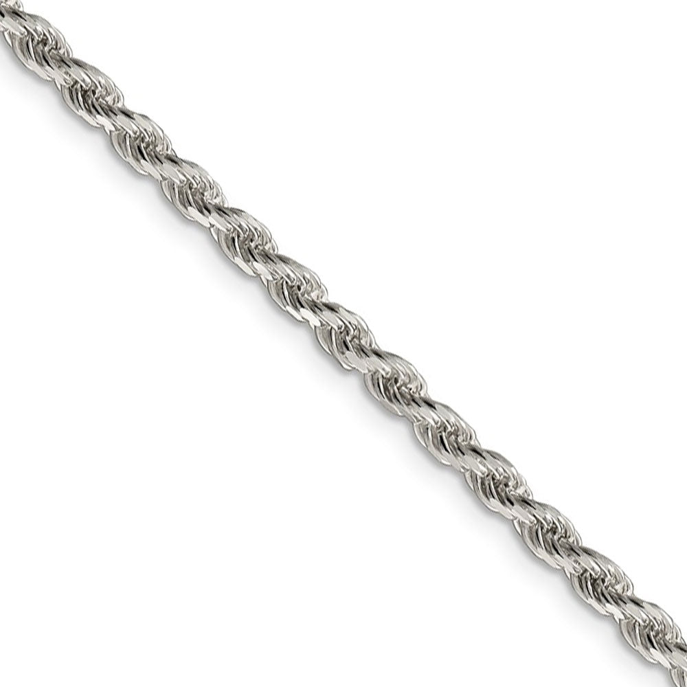 3mm Sterling Silver, Diamond Cut Solid Rope Chain Necklace - Black