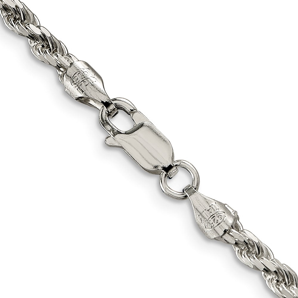 Alternate view of the 3mm Sterling Silver, Diamond Cut Solid Rope Chain Necklace by The Black Bow Jewelry Co.