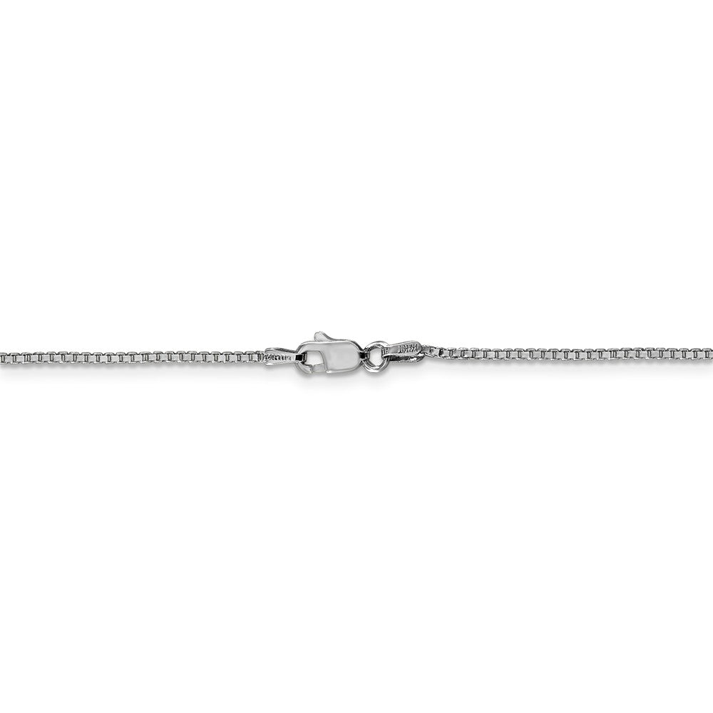 Alternate view of the 1.1mm, 14k White Gold, Solid Box Chain Necklace by The Black Bow Jewelry Co.