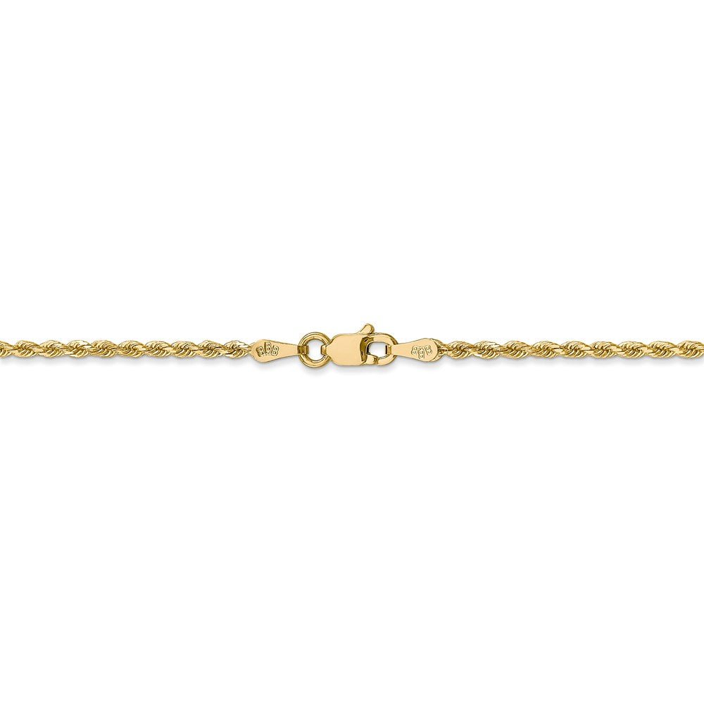 Alternate view of the 1.75mm, 14k Yellow Gold Solid D/C Rope Chain Anklet or Bracelet by The Black Bow Jewelry Co.