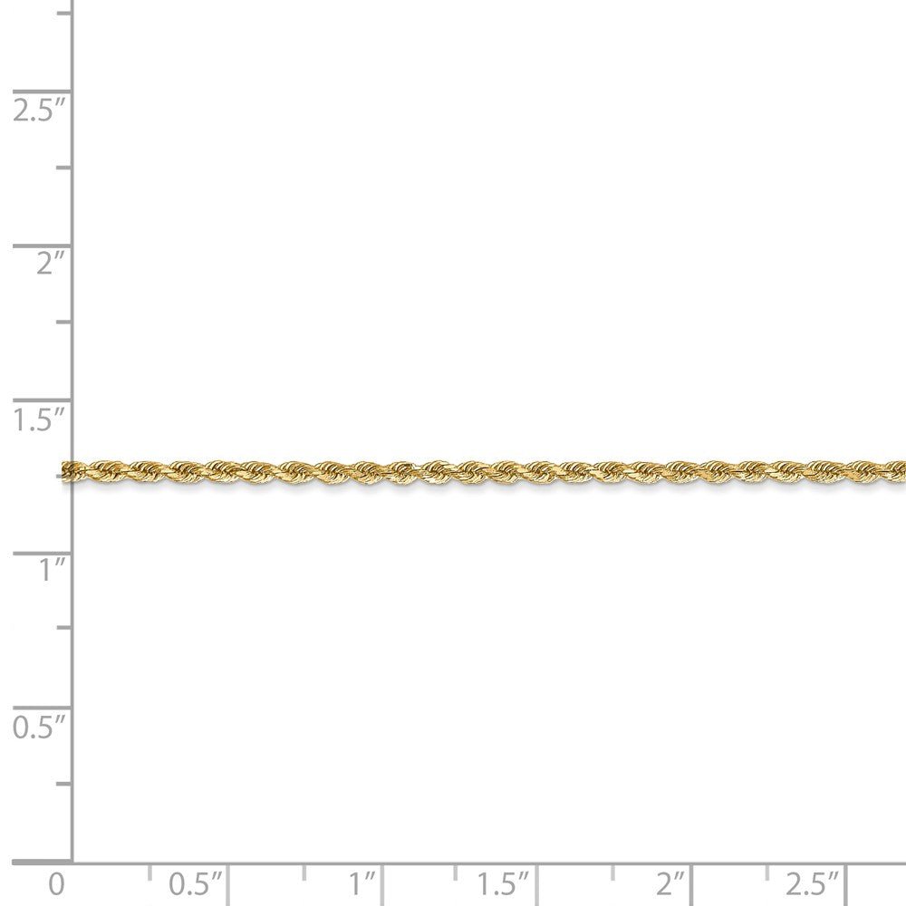 Alternate view of the 1.75mm, 14k Yellow Gold Solid D/C Rope Chain Anklet or Bracelet by The Black Bow Jewelry Co.