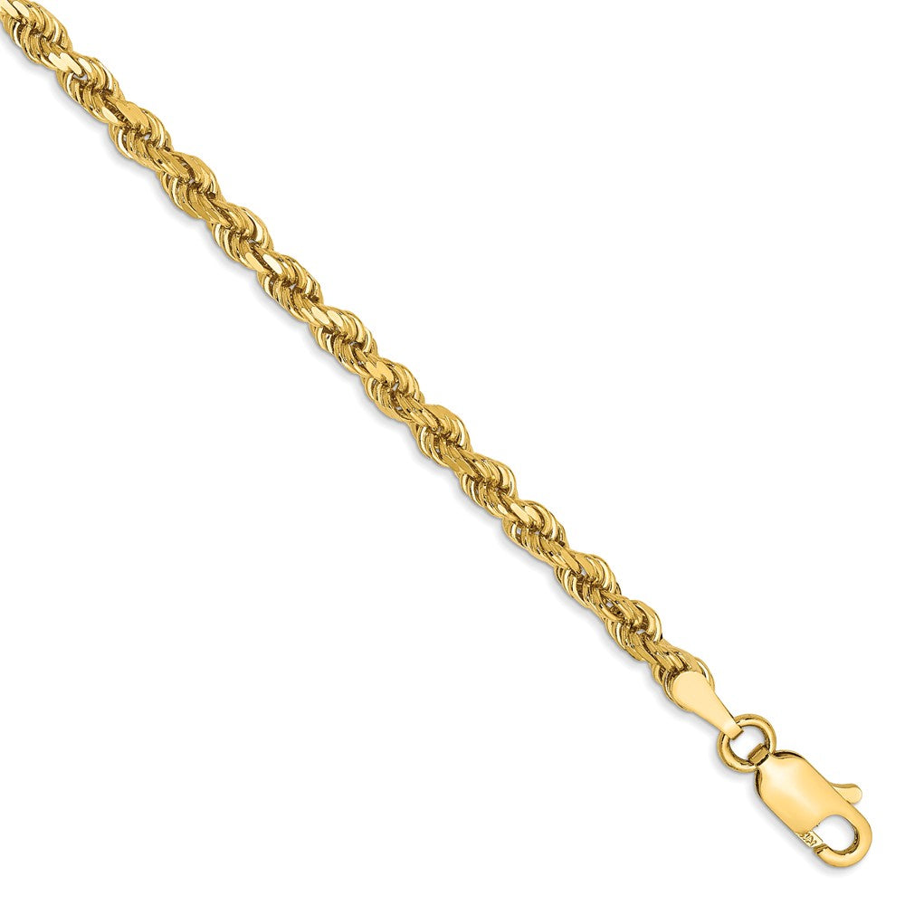 3.25mm, 14k Yellow Gold, D/C Solid Rope Chain Anklet or Bracelet