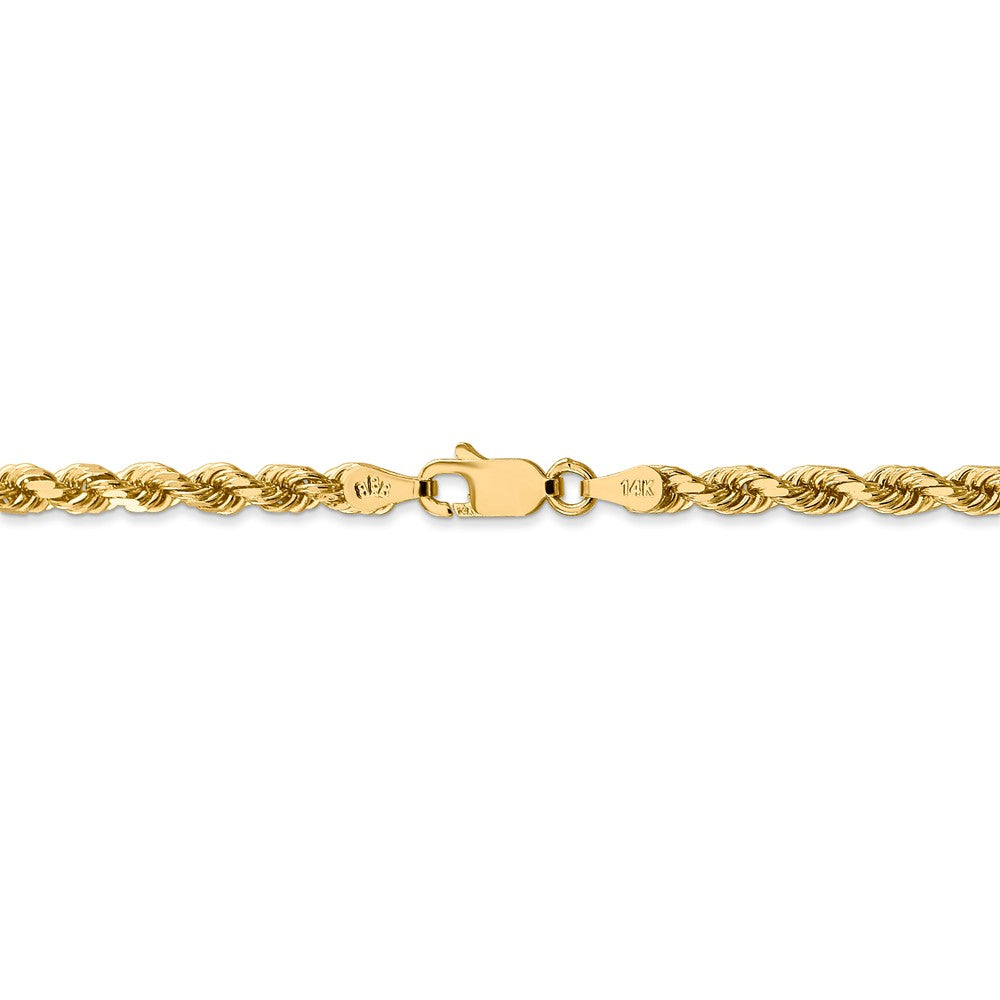 Alternate view of the 3.5mm 14k Yellow Gold, Diamond Cut Solid Rope Chain Anklet or Bracelet by The Black Bow Jewelry Co.