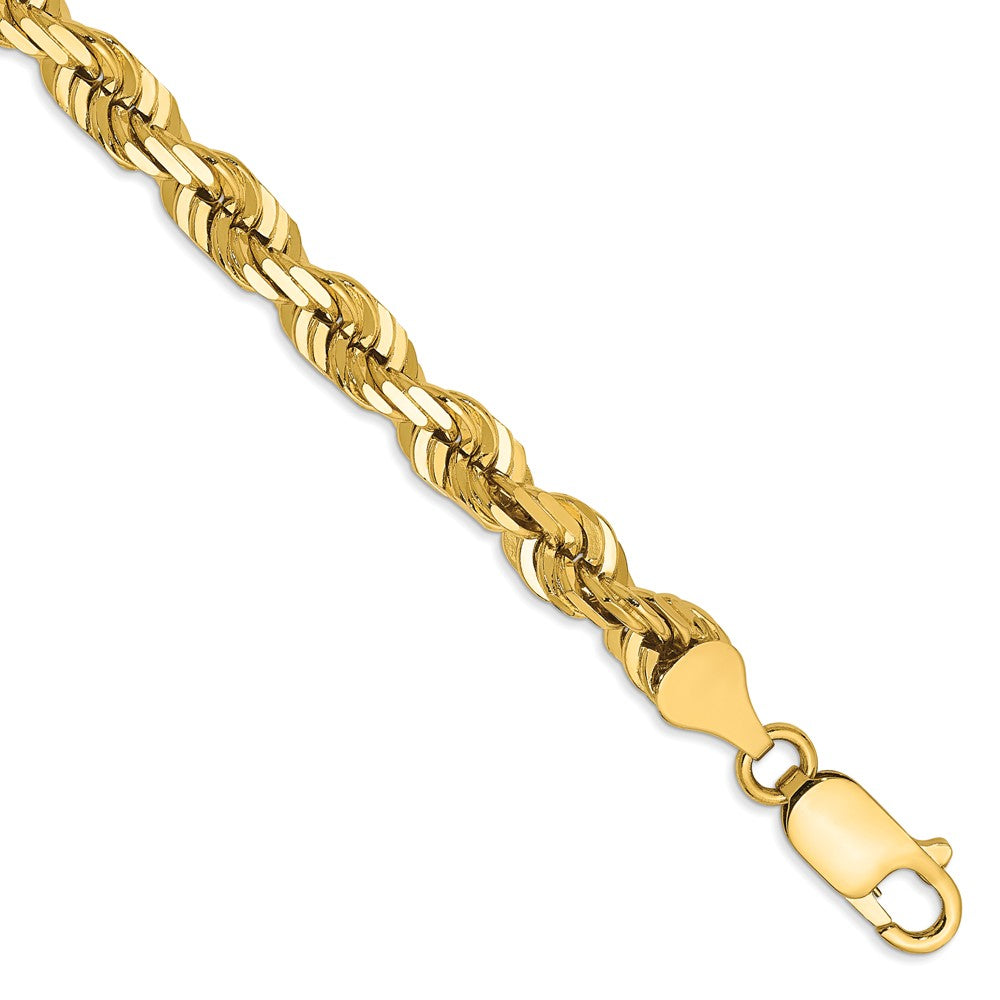 5.5mm, 14k Yellow Gold, Diamond Cut Solid Rope Chain Bracelet