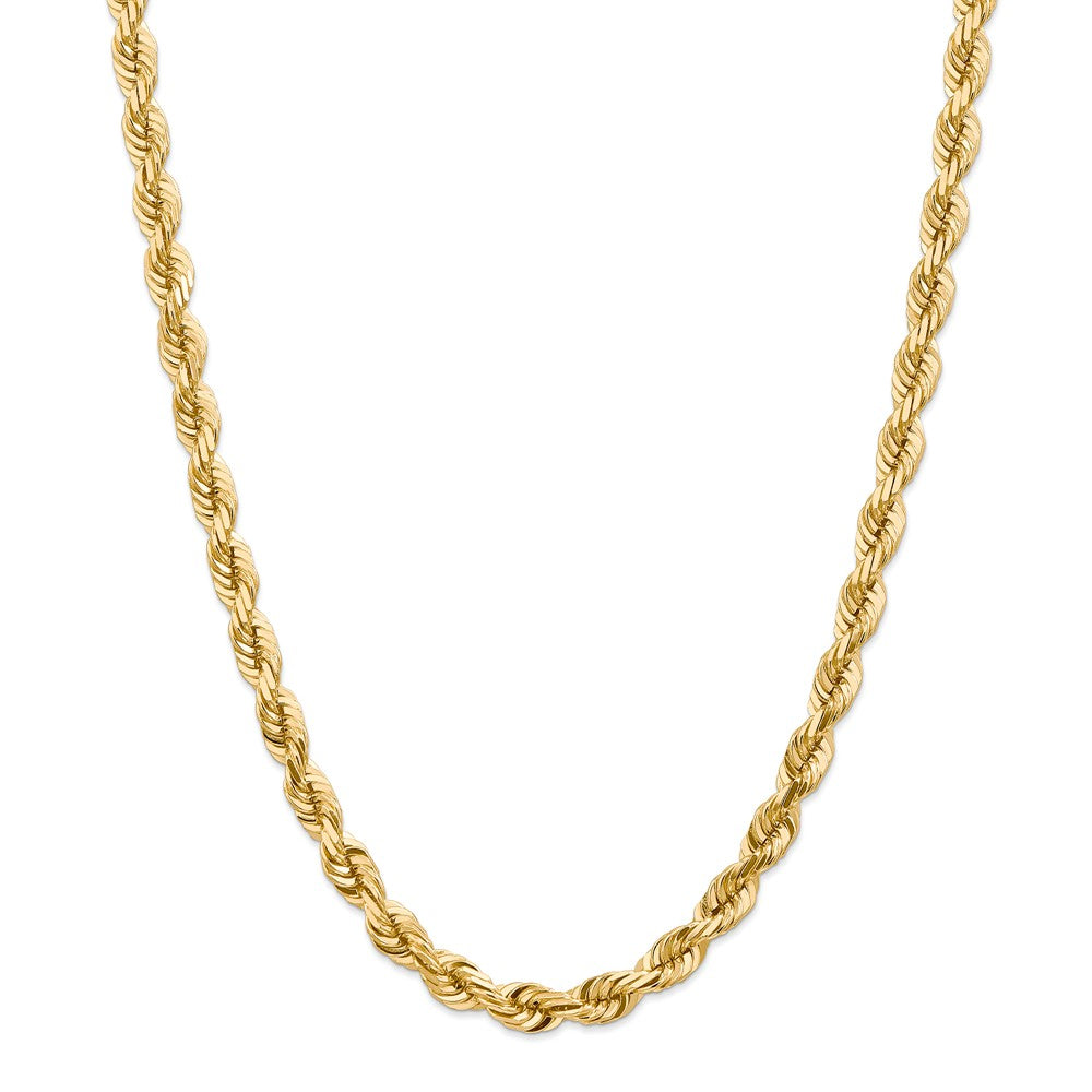 Men&#39;s 7mm, 14k Yellow Gold, Diamond Cut Solid Rope Chain Necklace