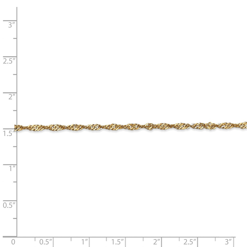 Alternate view of the 2mm, 14k Yellow Gold, Singapore Chain Bracelet by The Black Bow Jewelry Co.