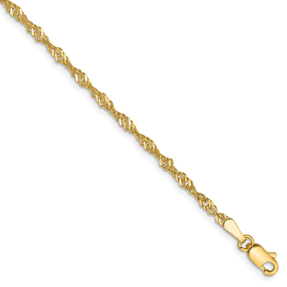 2mm, 14k Yellow Gold, Singapore Chain Bracelet