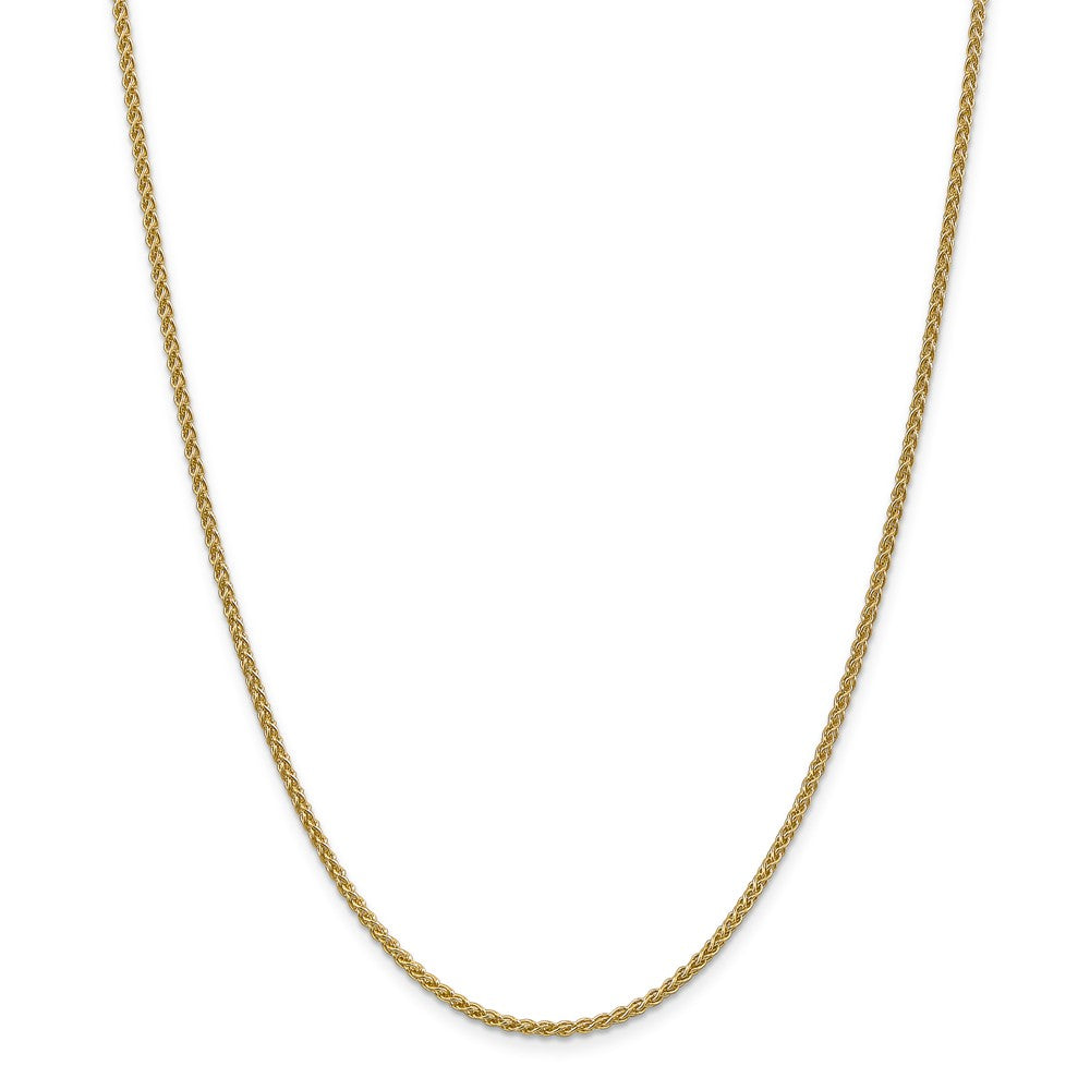 Alternate view of the 2mm, 14k Yellow Gold, Solid Spiga Chain Necklace by The Black Bow Jewelry Co.