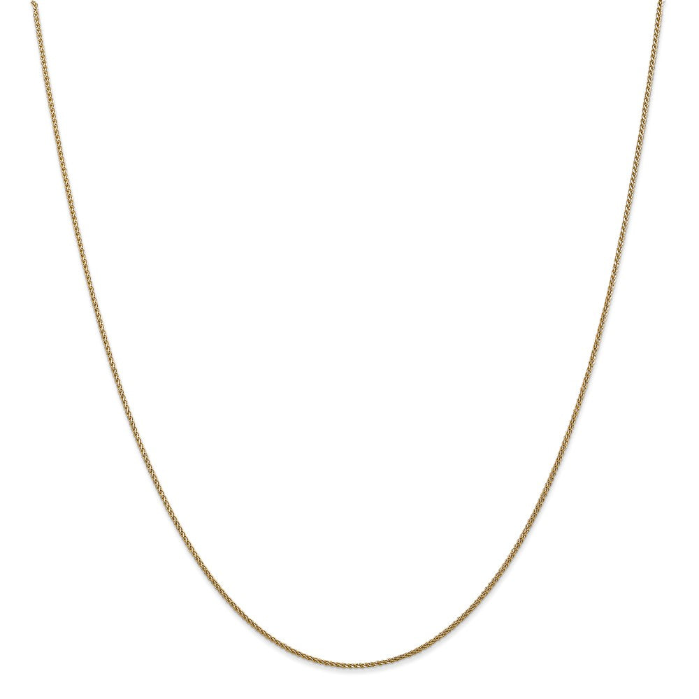 Alternate view of the 1mm, 14k Yellow Gold, Diamond Cut Solid Spiga Chain Necklace by The Black Bow Jewelry Co.