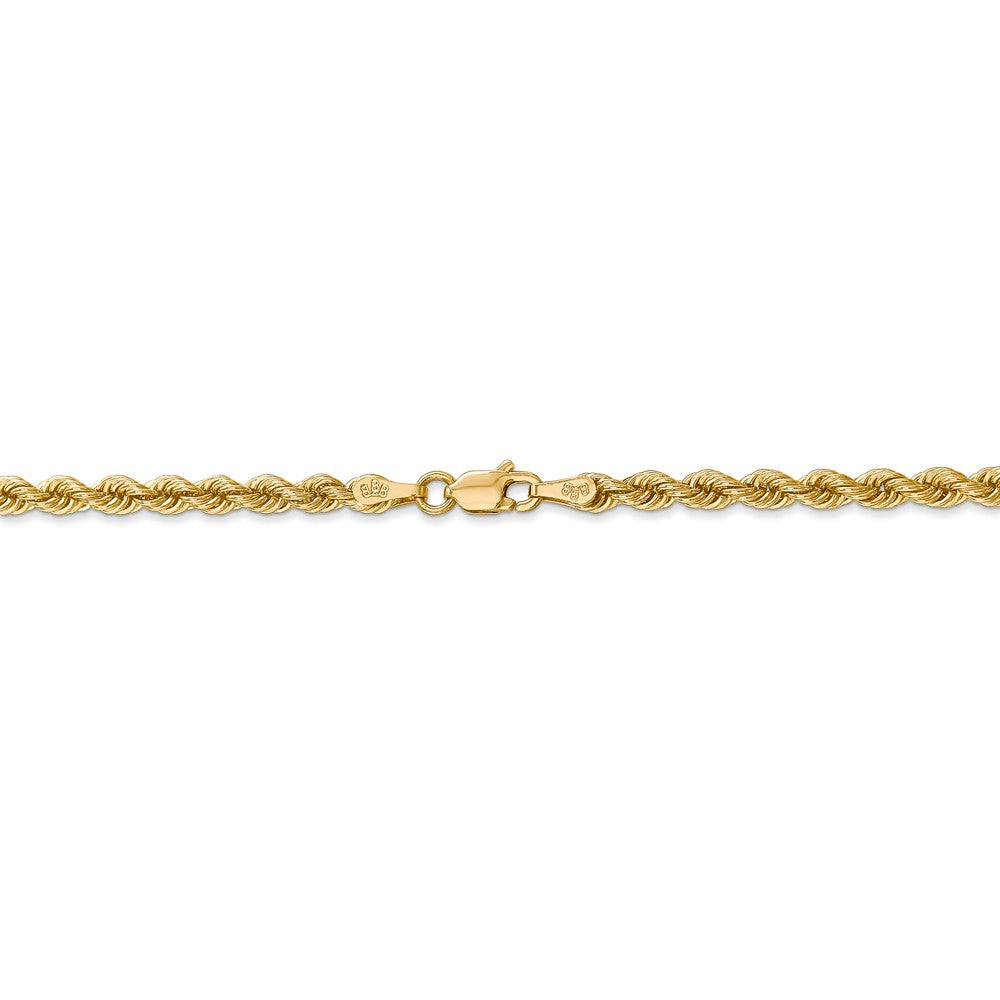 Alternate view of the 3mm, 14k Yellow Gold, Handmade Solid Rope Chain Anklet or Bracelet by The Black Bow Jewelry Co.
