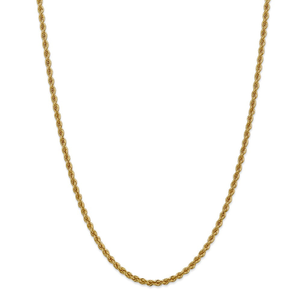 Alternate view of the 3mm, 14k Yellow Gold, Handmade Solid Rope Chain Necklace by The Black Bow Jewelry Co.