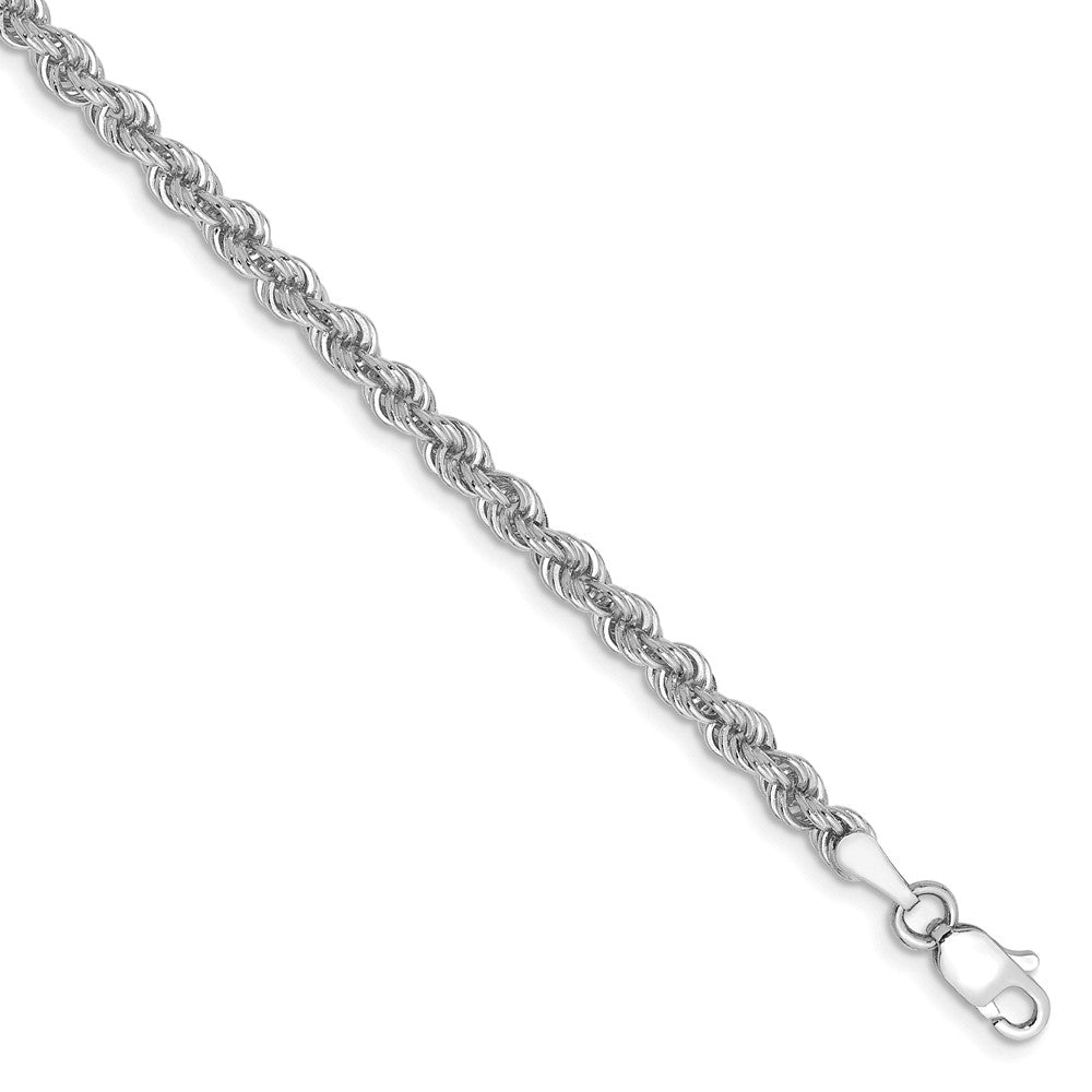 3mm, 14k White Gold, Handmade Solid Rope Chain Bracelet, 7 Inch, Item C8164-07 by The Black Bow Jewelry Co.
