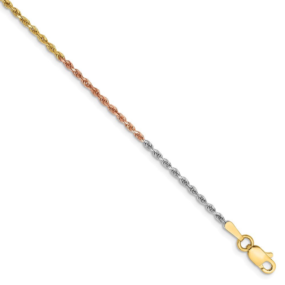 1.5mm 14k Tri-Color Gold D/C Solid Rope Chain Anklet or Bracelet, Item C8169-B by The Black Bow Jewelry Co.