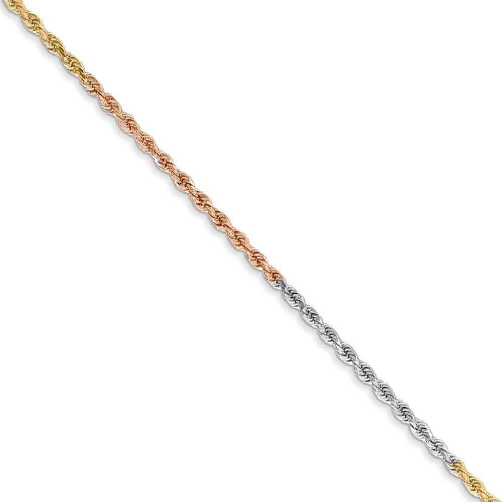 1.5mm 14k Tri-Color Gold Diamond Cut Solid Rope Chain Necklace