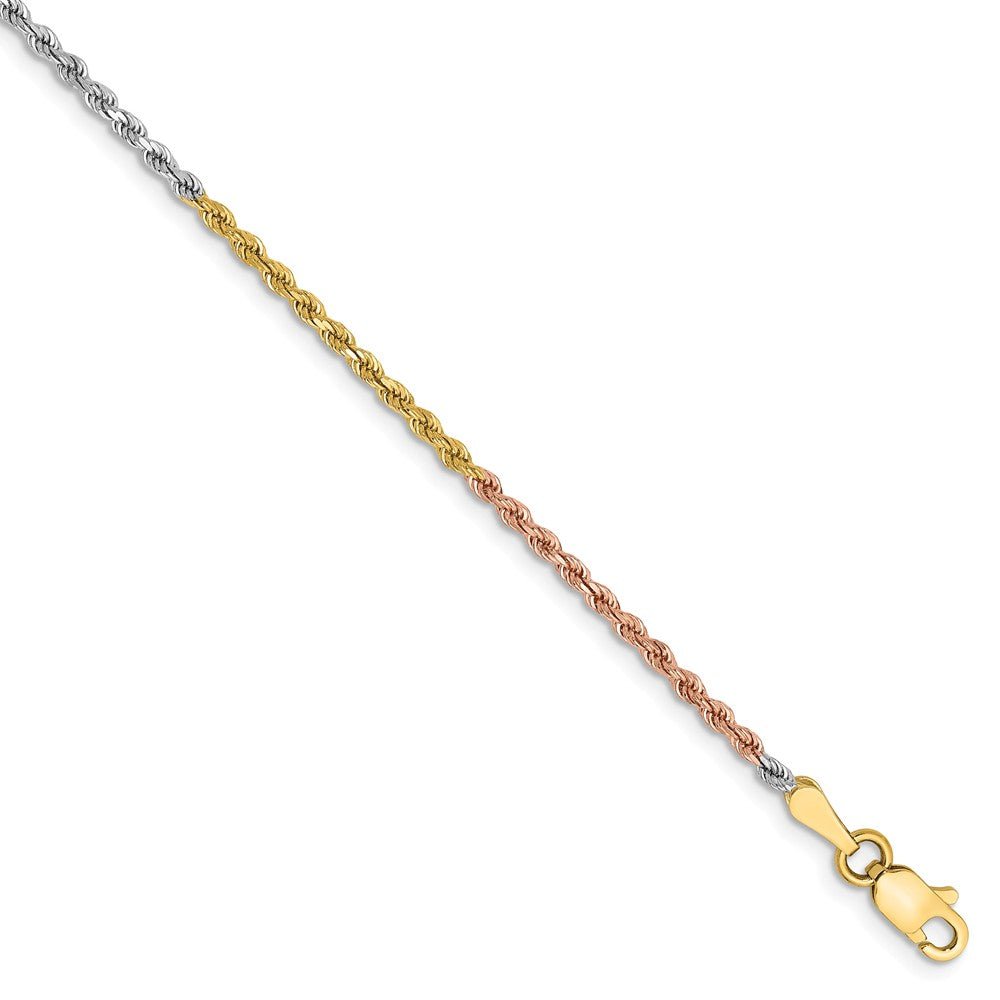1.8mm 14k Tri-Color Gold D/C Solid Rope Chain Anklet or Bracelet, Item C8170-B by The Black Bow Jewelry Co.