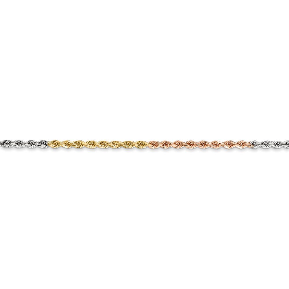 Alternate view of the 1.8mm 14k Tri-Color Gold D/C Solid Rope Chain Anklet or Bracelet by The Black Bow Jewelry Co.