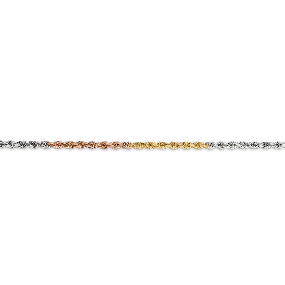 Alternate view of the 2.5mm, 14k Tri-Color Gold, D/C Solid Rope Chain Bracelet by The Black Bow Jewelry Co.