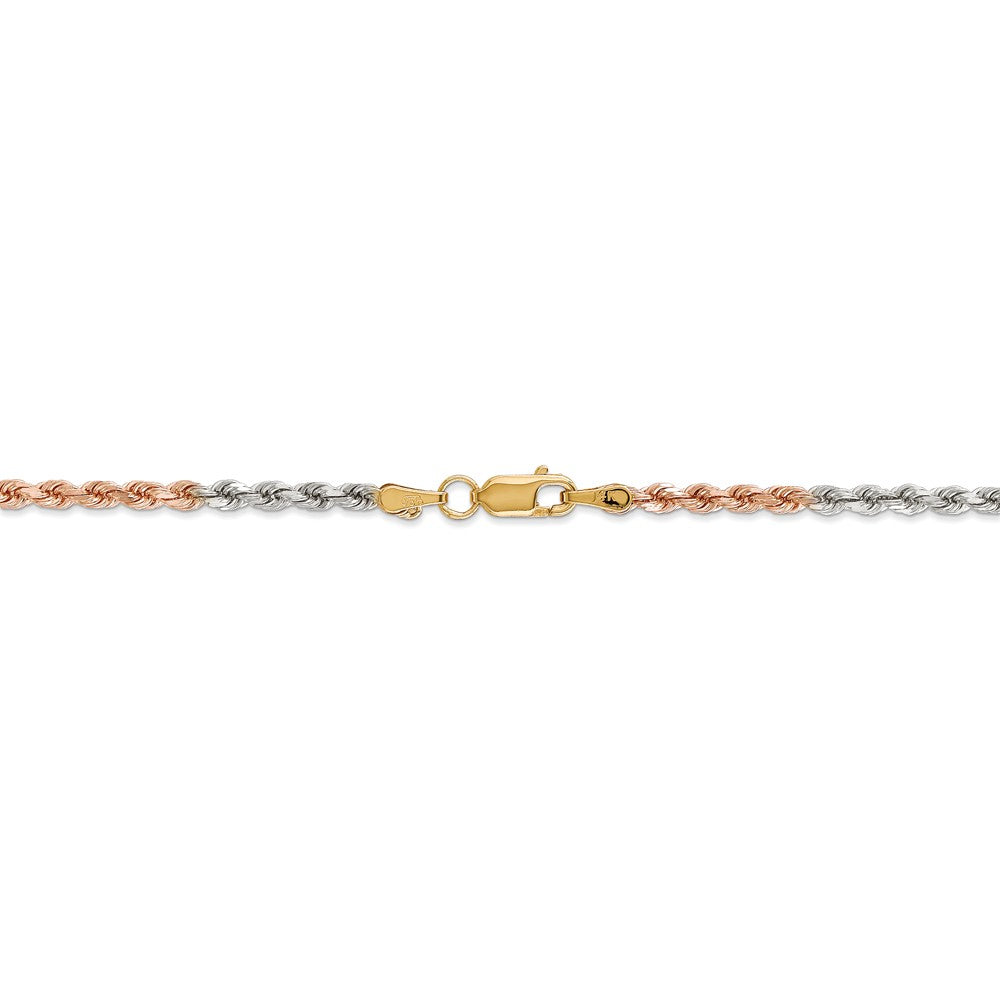 Alternate view of the 2.9mm, 14k Tri-Color Gold, D/C Solid Rope Chain Bracelet by The Black Bow Jewelry Co.