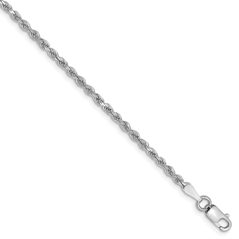 2mm, 14k White Gold, Diamond Cut Solid Rope Chain Bracelet