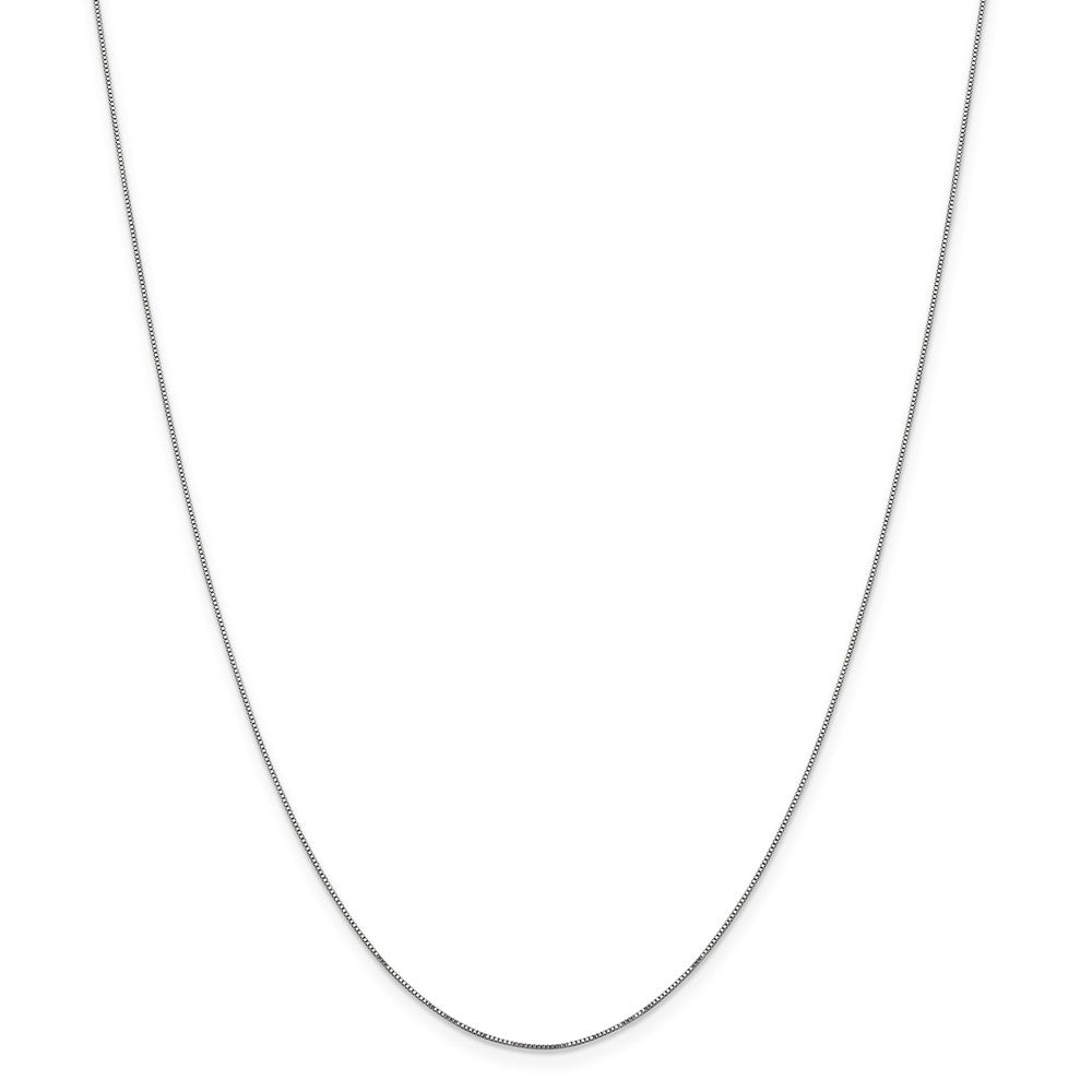 Alternate view of the 0.5mm, 14k White Gold, Solid Box Chain Necklace by The Black Bow Jewelry Co.