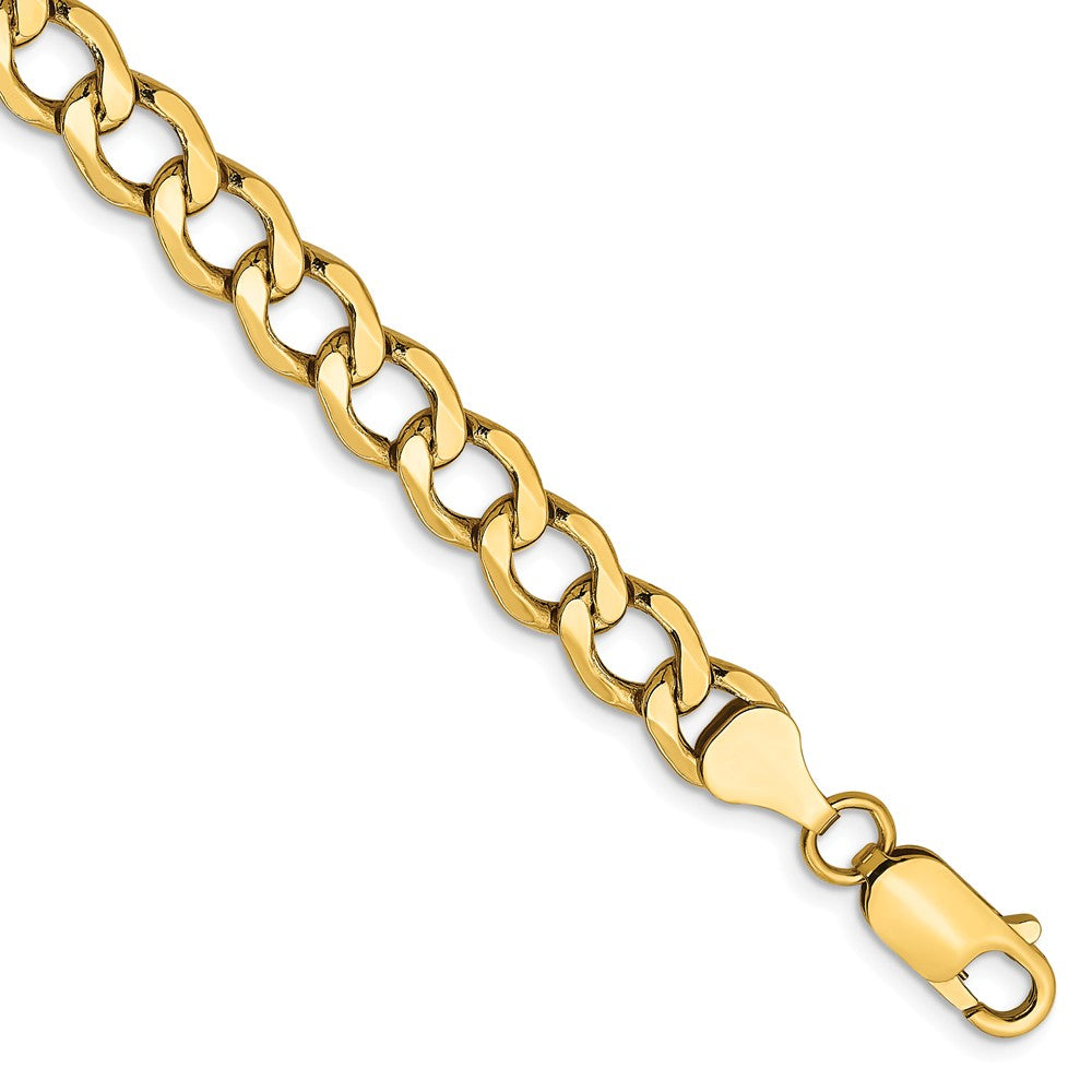 Men&#39;s 6.5mm, 14k Yellow Gold, Hollow Curb Link Chain Bracelet
