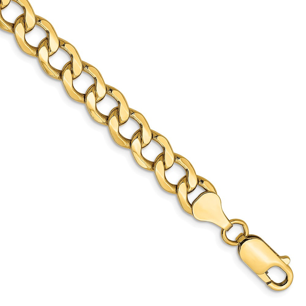 Men&#39;s 7mm, 14k Yellow Gold, Hollow Curb Link Chain Bracelet, Item C8222-B by The Black Bow Jewelry Co.