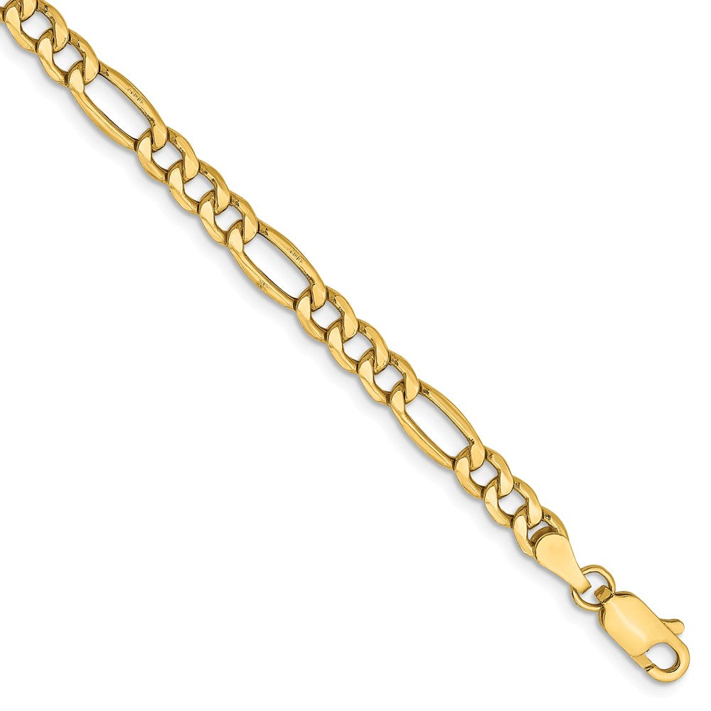 4.75mm, 14k Yellow Gold, Hollow Figaro Chain Bracelet, Item C8238-B by The Black Bow Jewelry Co.