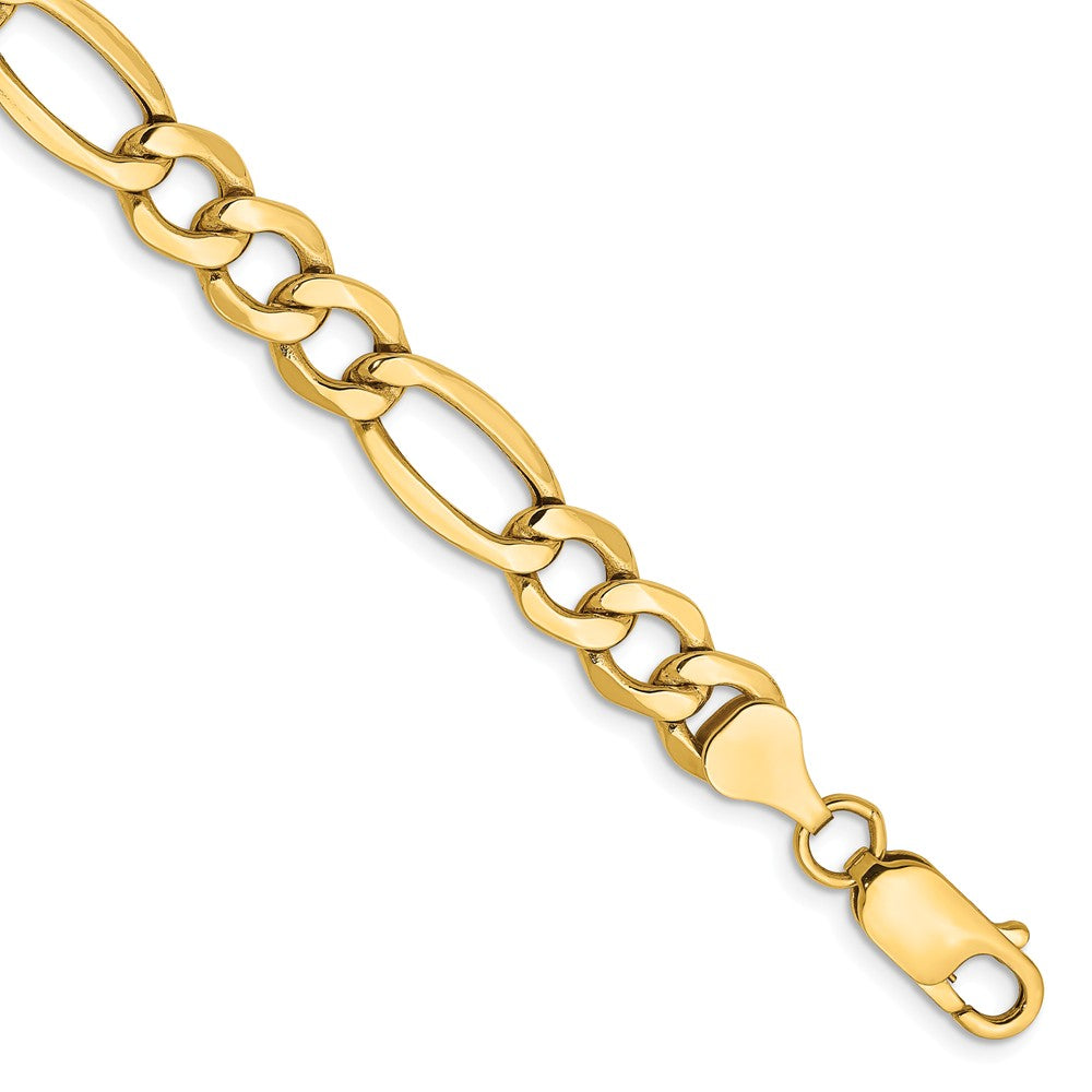 Men&#39;s 7.3mm, 14k Yellow Gold, Hollow Figaro Chain Bracelet, Item C8241-B by The Black Bow Jewelry Co.