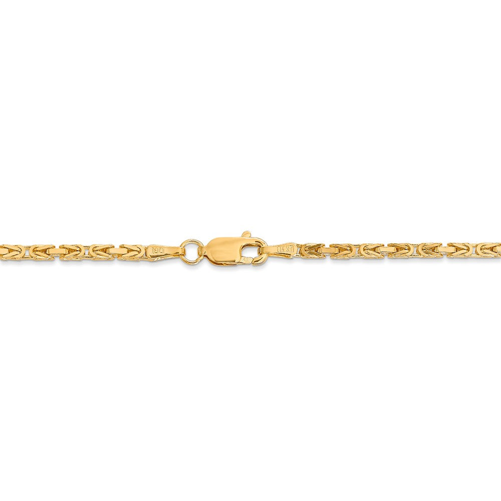 Alternate view of the 2mm, 14k Yellow Gold, Solid Byzantine Chain Necklace by The Black Bow Jewelry Co.