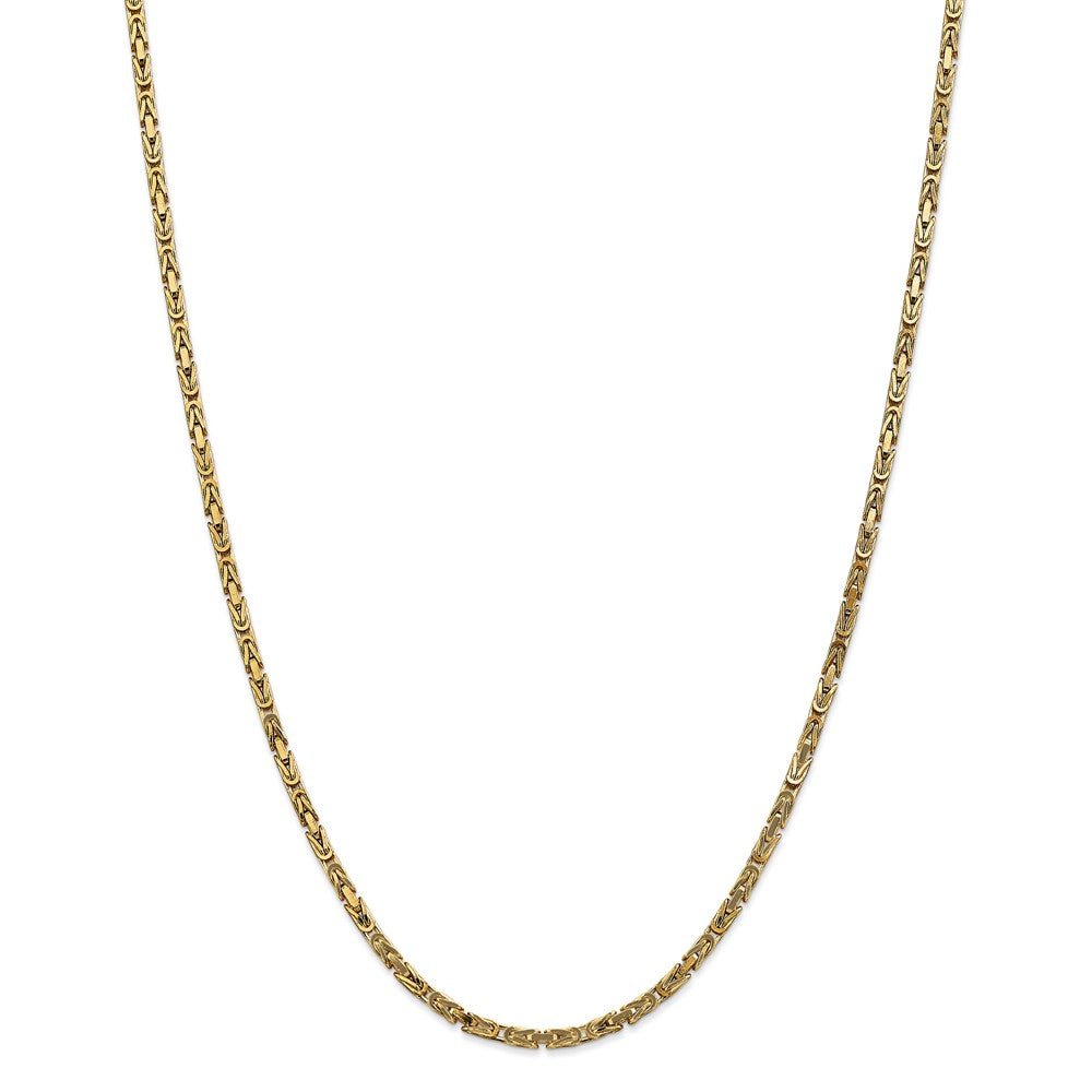 Alternate view of the 2.5mm, 14k Yellow Gold, Solid Byzantine Chain Necklace by The Black Bow Jewelry Co.
