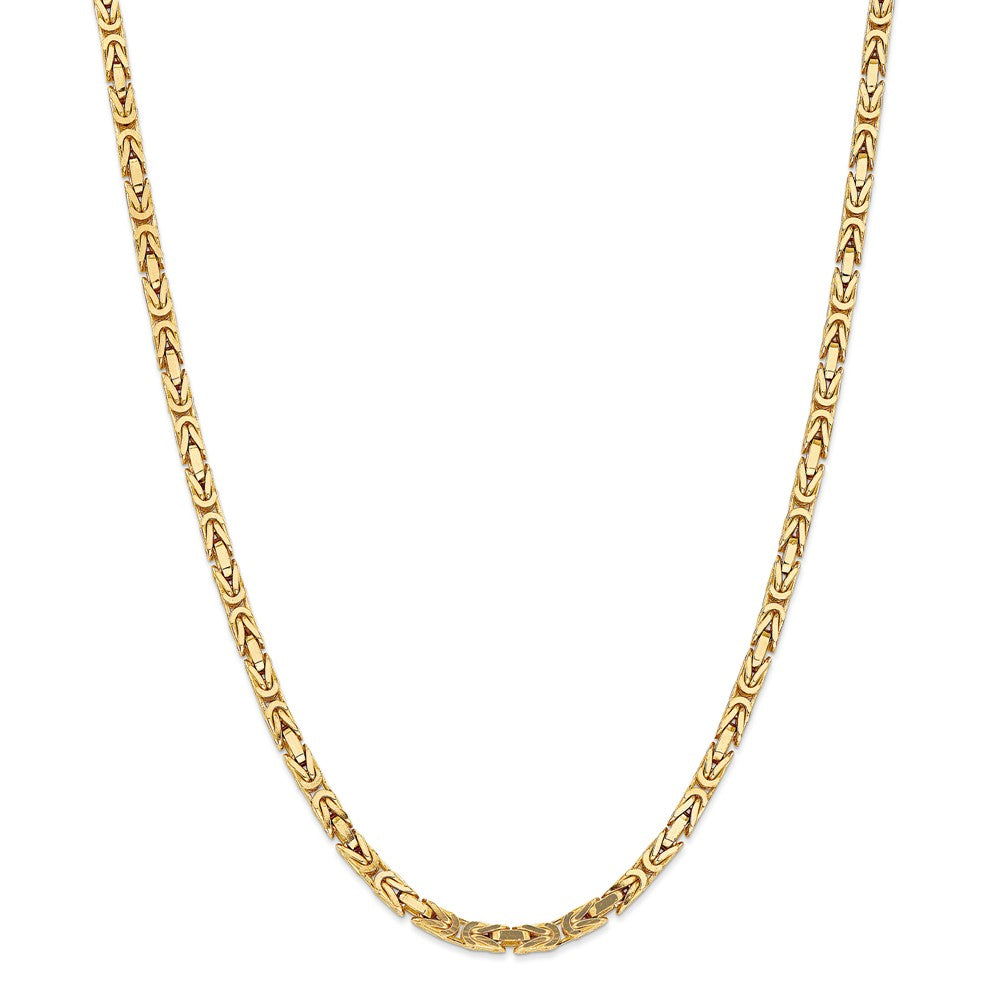 Alternate view of the 4mm, 14k Yellow Gold, Solid Byzantine Chain Necklace by The Black Bow Jewelry Co.