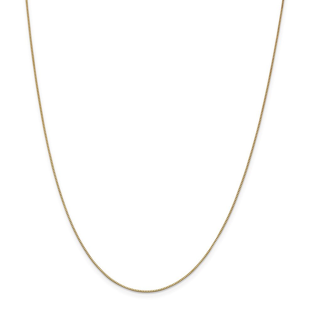 Alternate view of the 0.7mm, 14k Yellow Gold, Solid Box Chain Necklace by The Black Bow Jewelry Co.