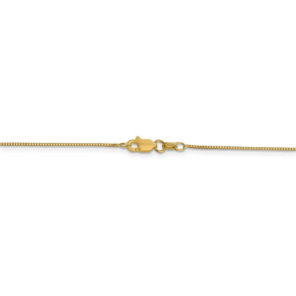 Alternate view of the 0.7mm, 14k Yellow Gold, Solid Box Chain Necklace by The Black Bow Jewelry Co.