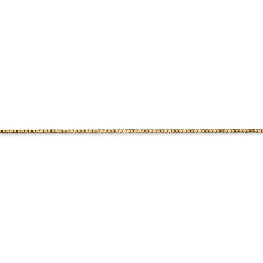 Alternate view of the 0.9mm, 14k Yellow Gold, Solid Box Chain Bracelet by The Black Bow Jewelry Co.