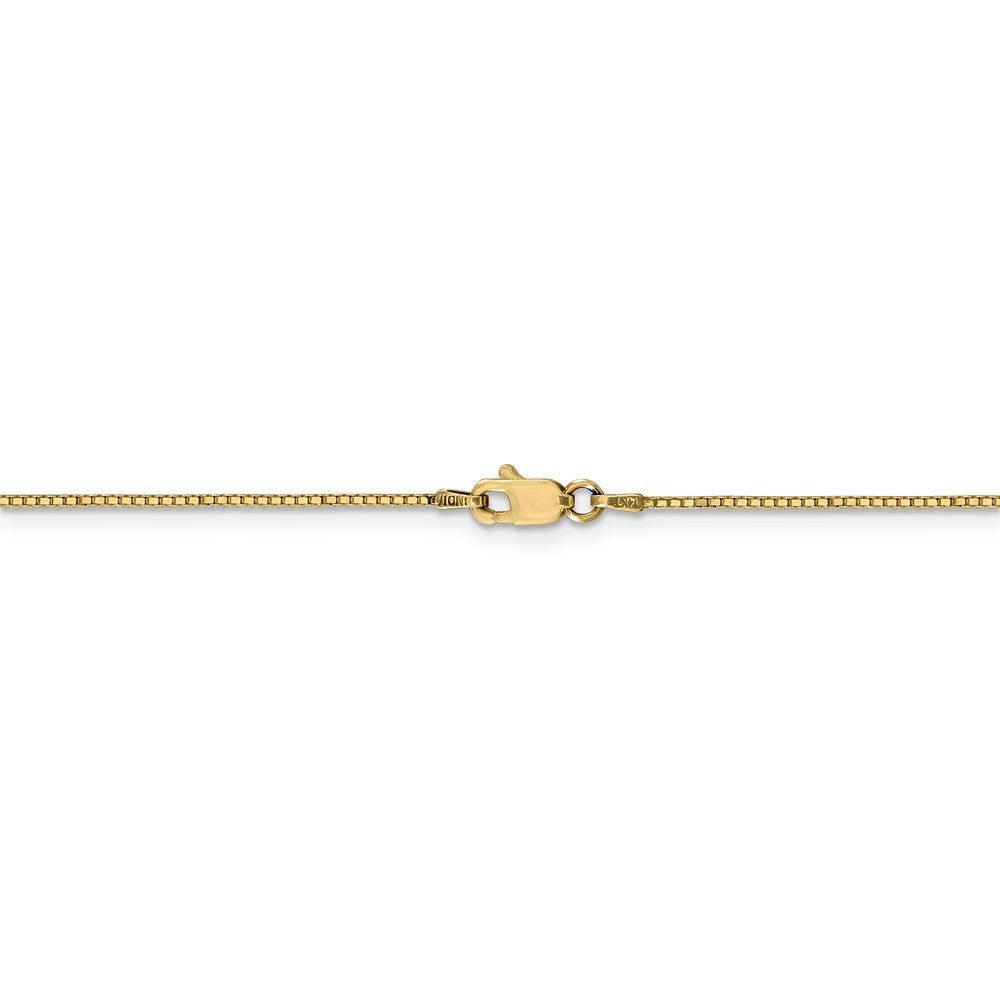 Alternate view of the 0.9mm, 14k Yellow Gold, Solid Box Chain Necklace by The Black Bow Jewelry Co.