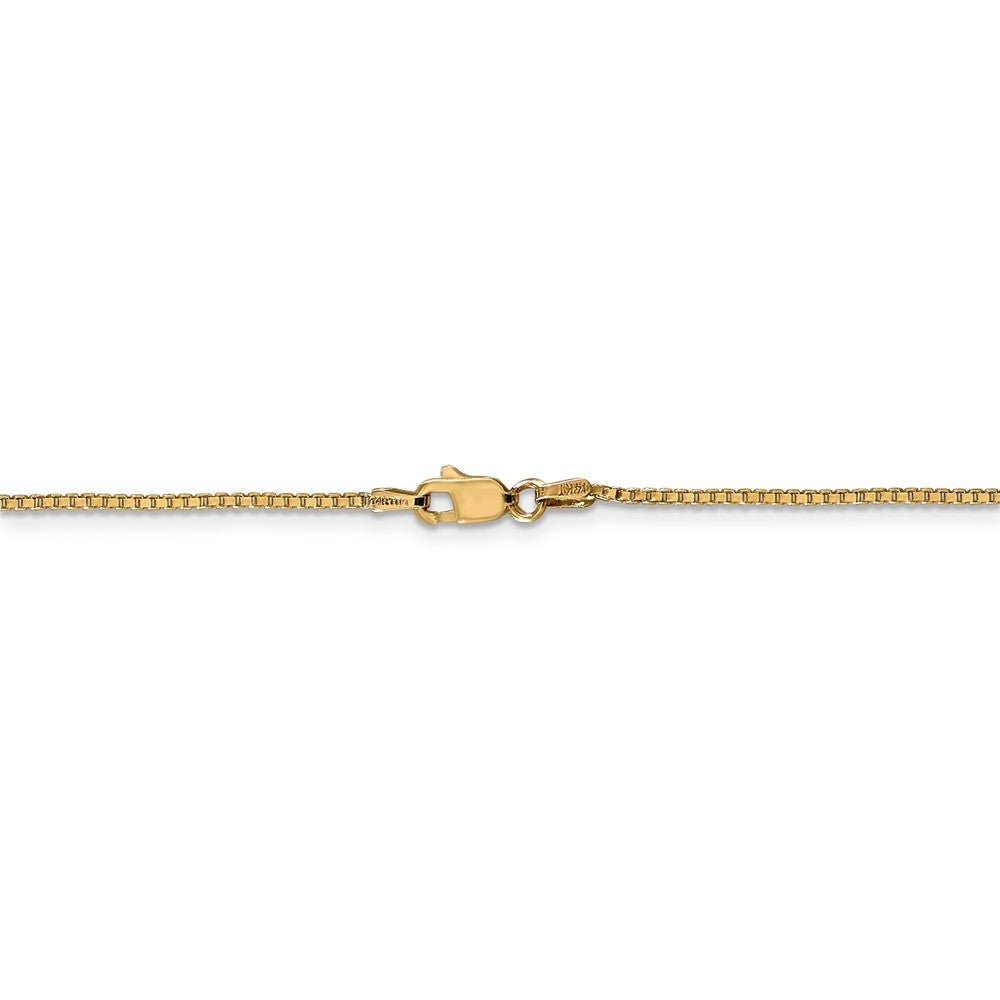 Alternate view of the 1.1mm, 14k Yellow Gold, Solid Box Chain Bracelet by The Black Bow Jewelry Co.